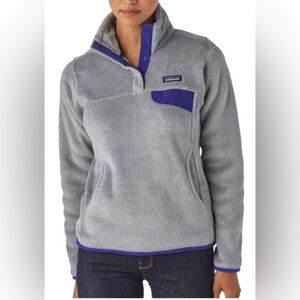 Patagonia Polartec Heather Gray Fleece with Purple Trim - Size XS